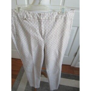 Adrianna Papell Beige  Geometric  Cotton Blend  Dress Pants  Zip Front Size 12